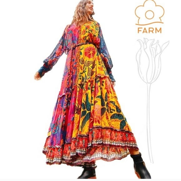 FARM Rio Dresses & Skirts - FARM RIO‎ Mixed Prints Button Down Maxi Dress In Mix Print